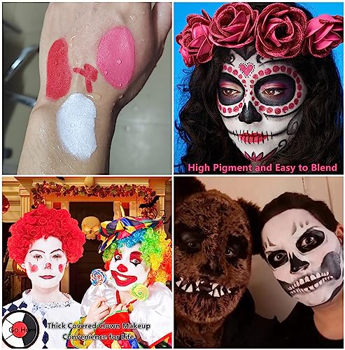 Go Ho Makeup Clown White Black Red Face Paint,3 IN 1 Colors Wheel for Clown Makeup Special Effects,Zombie Vampire Skeleton for Halloween Costume and Body Paint