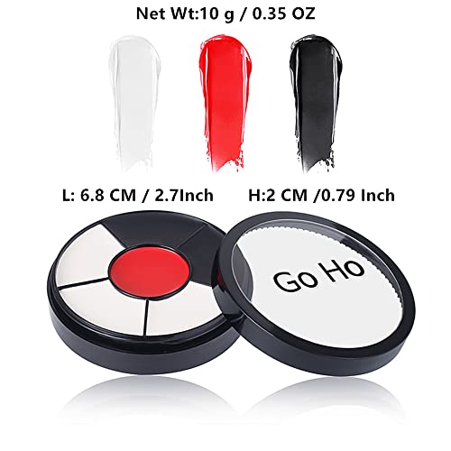 Go Ho Makeup Clown White Black Red Face Paint,3 IN 1 Colors Wheel for Clown Makeup Special Effects,Zombie Vampire Skeleton for Halloween Costume and Body Paint