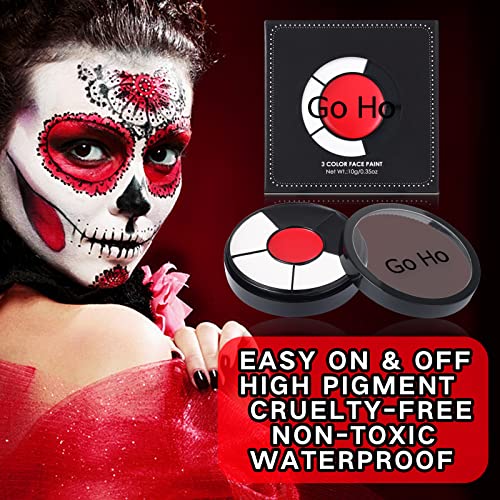 Go Ho Makeup Clown White Black Red Face Paint,3 IN 1 Colors Wheel for Clown Makeup Special Effects,Zombie Vampire Skeleton for Halloween Costume and Body Paint