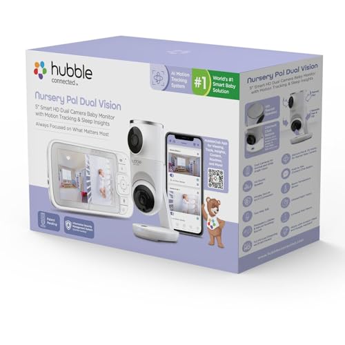 Hubble Connected Dual Vision Smart HD Baby Monitor with 2 Cameras, WiFi Baby Monitor with App and Screen, Remote Pan Tilt Zoom, 2-Way Talk, AI Motion Tracking, Night Vision, Room Temperature Sensor