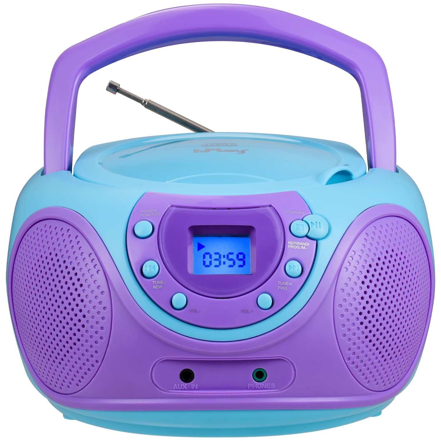 hPlay Gummy P16 Portable CD Player Boombox AM FM Digital Tuning Radio, Aux Line-in, Headphone Jack, Foldable Carrying Handle (Violet)