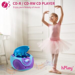 hPlay Gummy P16 Portable CD Player Boombox AM FM Digital Tuning Radio, Aux Line-in, Headphone Jack, Foldable Carrying Handle (Violet)