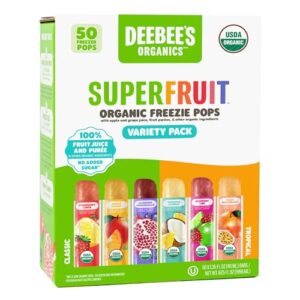 deebee's organics superfruit freezie pops variety pack, no added sugars, no artificial flavors or colors (pack of 50)