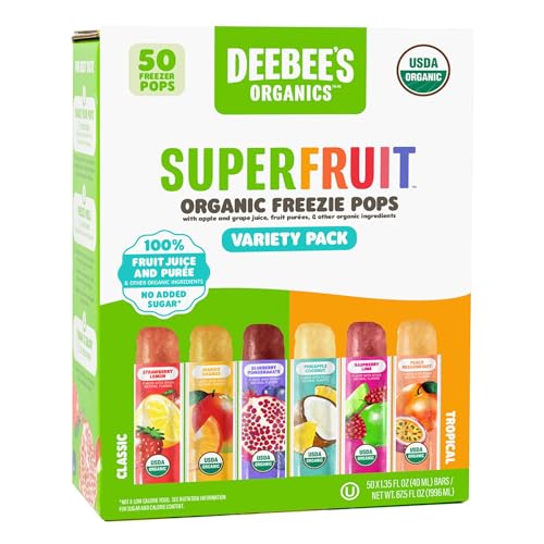 DeeBee's Organics SuperFruit Freezie Pops Variety Pack, No Added Sugars, No Artificial Flavors or Colors (Pack of 50)