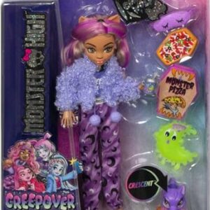 Monster High Doll, Clawdeen Wolf Creepover Party Set with Pet Dog Crescent, Sleepover Clothes and Accessories