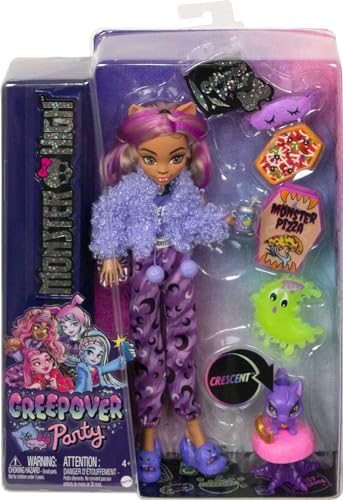 Monster High Doll, Clawdeen Wolf Creepover Party Set with Pet Dog Crescent, Sleepover Clothes and Accessories