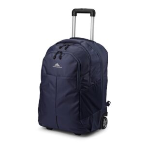high sierra powerglide pro wheeled daypack backpack with 360 degree reflectivity, telescoping handle, dual side pockets, and laptop sleeve, fits most 15.6" laptops, 40l, indigo blue