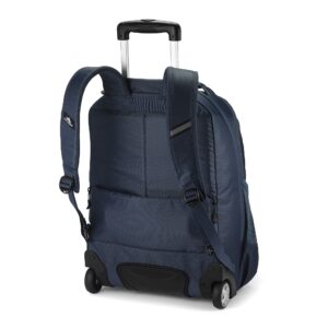 High Sierra Powerglide Pro Wheeled Daypack Backpack with 360 Degree Reflectivity, Telescoping Handle, Dual Side Pockets, and Laptop Sleeve, Fits Most 15.6" Laptops, 40L, Indigo Blue