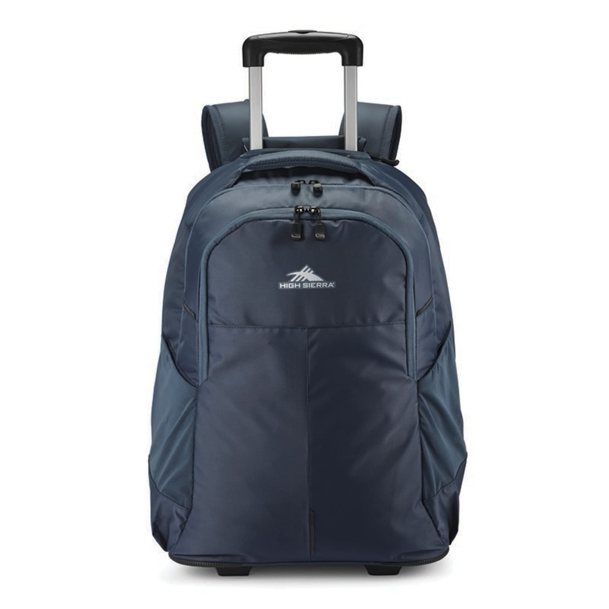 High Sierra Powerglide Pro Wheeled Daypack Backpack with 360 Degree Reflectivity, Telescoping Handle, Dual Side Pockets, and Laptop Sleeve, Fits Most 15.6" Laptops, 40L, Indigo Blue