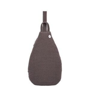 the sak geo sling backpack in crochet, single sling shoulder strap, mushroom