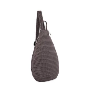 The Sak Geo Sling Backpack in Crochet, Single Sling Shoulder Strap, Mushroom
