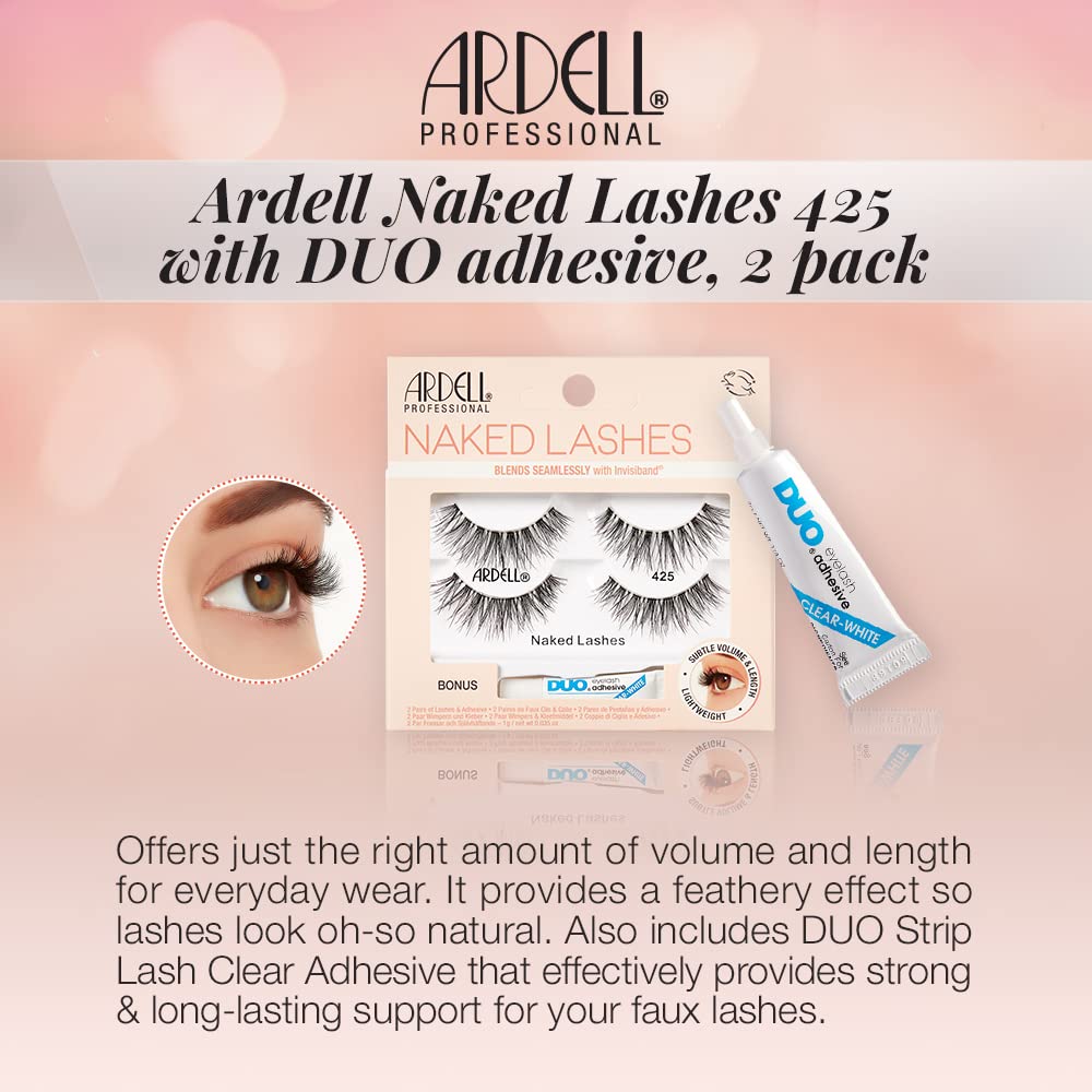 Ardell Naked Lashes 425, 2 Pairs, with DUO Clear-White Adhesive, Subtle Volume & Length