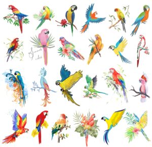 16 sheets watercolor parrot birds temporary tattoos for women girl, colorful flower macaw fake tattoos party favors arm leg chest art decals for kids adult