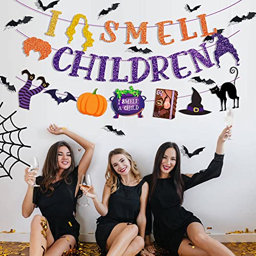 Hocus Pocus Glitter Banner Hocus Pocus Decorations Halloween Witch party Decorations Hocus pocus party decorations I smell Children Banner for Hocus Pocus Party Supplies(Two L is overlap)