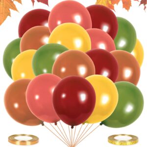 whaline 100pcs thanksgiving fall balloons with ribbons 12 inch harvest autumn classic color balloons orange yellow green brown burgundy balloons for fall birthday wedding baby shower party decor