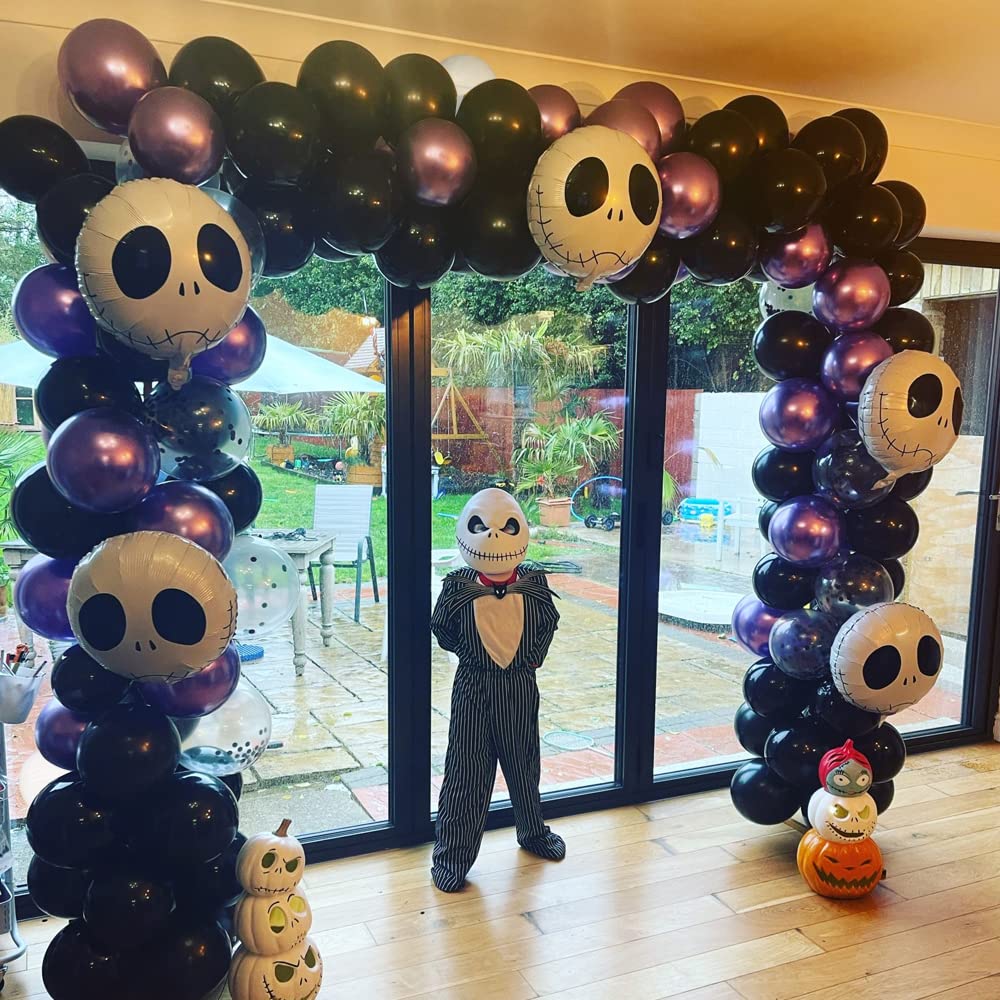 Halloween Balloon Garland Arch Kit Purple Black Balloon Nightmare Balloon With Skull Balloons for Nightmare Before Christmas Halloween Birthday Baby Shower Decorations