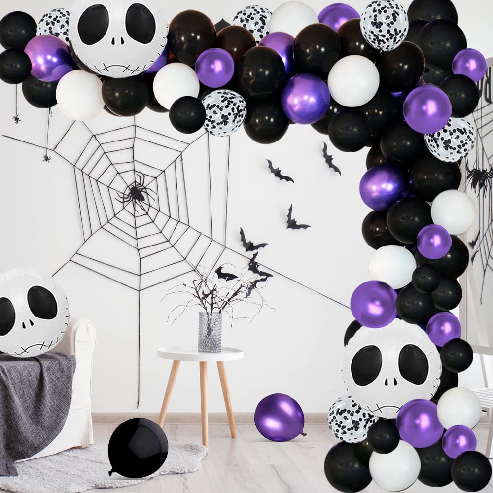 Halloween Balloon Garland Arch Kit Purple Black Balloon Nightmare Balloon With Skull Balloons for Nightmare Before Christmas Halloween Birthday Baby Shower Decorations