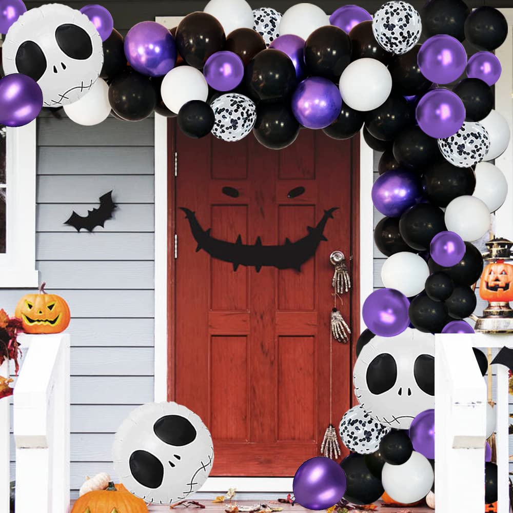 Halloween Balloon Garland Arch Kit Purple Black Balloon Nightmare Balloon With Skull Balloons for Nightmare Before Christmas Halloween Birthday Baby Shower Decorations