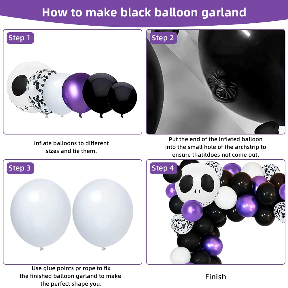 Halloween Balloon Garland Arch Kit Purple Black Balloon Nightmare Balloon With Skull Balloons for Nightmare Before Christmas Halloween Birthday Baby Shower Decorations