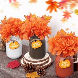 Nefelibata Fall Mason Jar Floral Arrangement Table Centerpiece with Faux Maple Leaves Pumpkins Slices Autumn Farmhouse Decor Tiered Tray Happy Fall Y'all Home Ornaments Set of 3 Orange-White-Brown