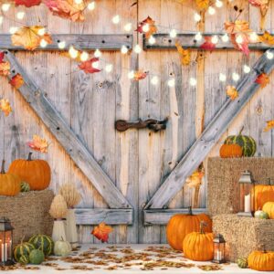 SJOLOON Autumn Backdrop Fall Pumpkin Harvest Photo Backdrop Thanksgiving Day Backdrop Barn Door Maple Leaf Backdrops for Photography Studio props12457 (7x5FT