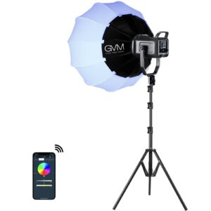 gvm 150w rgb video light kit, 2700k~7500k bi-color led video light photography studio lighting kit with lantern softbox & stand, continuous output lighting kit with 8 lighting effects, cri 97+
