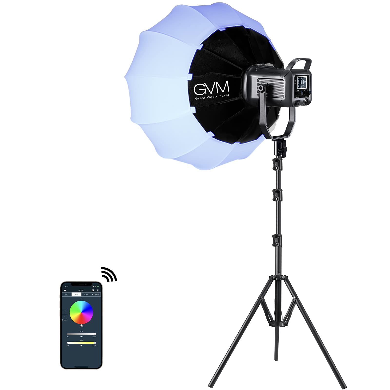 GVM 150W RGB Video Light Kit, 2700K~7500K Bi-Color LED Video Light Photography Studio Lighting Kit with Lantern Softbox & Stand, Continuous Output Lighting Kit with 8 Lighting Effects, CRI 97+