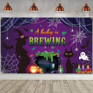 ptfny halloween a baby is brewing backdrop banner halloween baby shower decorations for baby shower costume birthday party supplies decorations banner photo booth props gender reveal party supplies