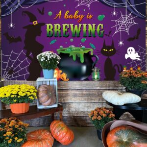 PTFNY Halloween A Baby is Brewing Backdrop Banner Halloween Baby Shower Decorations for Baby Shower Costume Birthday Party Supplies Decorations Banner Photo Booth Props Gender Reveal Party Supplies