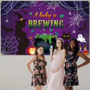 PTFNY Halloween A Baby is Brewing Backdrop Banner Halloween Baby Shower Decorations for Baby Shower Costume Birthday Party Supplies Decorations Banner Photo Booth Props Gender Reveal Party Supplies