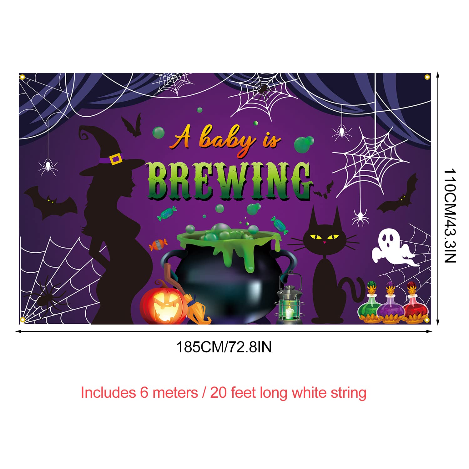 PTFNY Halloween A Baby is Brewing Backdrop Banner Halloween Baby Shower Decorations for Baby Shower Costume Birthday Party Supplies Decorations Banner Photo Booth Props Gender Reveal Party Supplies