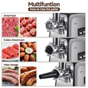 ALTRA LIFE Meat Grinder, Sausage Stuffer, [2800W Max] Electric Meat Mincer with Stainless Steel Blades & 3 Grinding Plates,Sausage Maker & Kubbe Kit for Home Kitchen & Commercial Using (MG090-M)