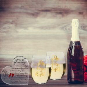 3 Pcs 50th Marriage Gifts Set Happy Anniversary Wine Glass Wedding Anniversary Crystal Heart Marriage Keepsake Couples Gifts for Mom Dad Husband Wife 50th Wedding Birthday Anniversary Party Supplies