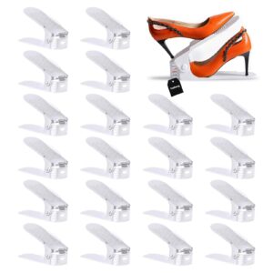 yashong shoe slots organizer, 20pcs adjustable double layer stack shoe rack, 50% space-saving storage rack holder, white