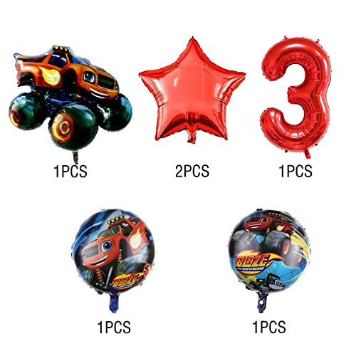 ALLPICK Blaze and the Monster Machine 3rd Birthday Decorations Red Number 3 Balloons 32 Inch Monster Truck Balloon Bouquet Set Party for Kids 3rd Birthday Party (3rd Birthday Decorations)