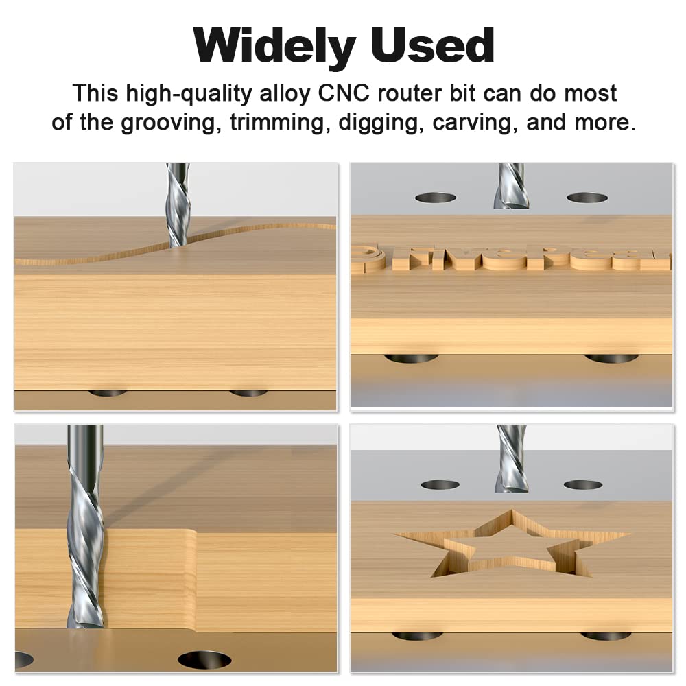 FivePears Up Cut Spiral Router Bit for CNC, 1/4 inch Cutting Diameter and 1 inch Cutting Length 1/4 inch Shank Carbide End Mill Router Bit for Wood Carving Engraving Grinding Grooving