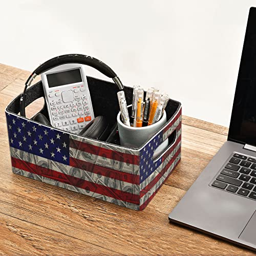 Kcldeci American Flag and Dollars Storage Baskets for Shelves Storage Bins Storage Boxes Decorative for Living Room Office Bedroom Clothes Toys 2-Pack