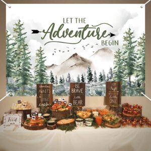 Adventure Baby Shower Decorations Set Adventure Party Decorations Let The Adventure Begin Backdrop,Sage Green Balloon Garland for Travel Themed Party,Greenery Rustic Mountain Forest Woodland Party