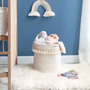 Mkono Stuffed Animal Toy Hammock and Macrame Decoractive Basket for Baby Nursery Decor Hanging Organizer Storage Set