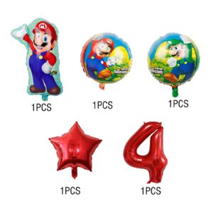 Mario Brothers Foil Balloons Mario Birthday Party Supplies 4th Mario Party Decorations for Kids Birthday (Mario 4th Birthday)