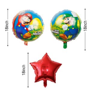 Mario Brothers Foil Balloons Mario Birthday Party Supplies 4th Mario Party Decorations for Kids Birthday (Mario 4th Birthday)