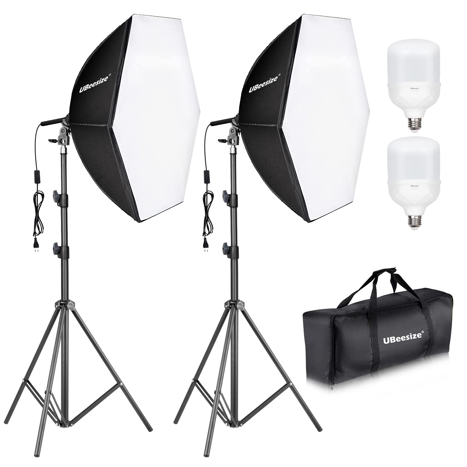 UBeesize Softbox Photography Lighting Kit, 30"X30" Professional Softbox Lighting Kit with 2pcs 40W E26 Socket 8000K Bulbs, Continuous Lighting Kit for Portraits Advertising Shooting, Video Recording