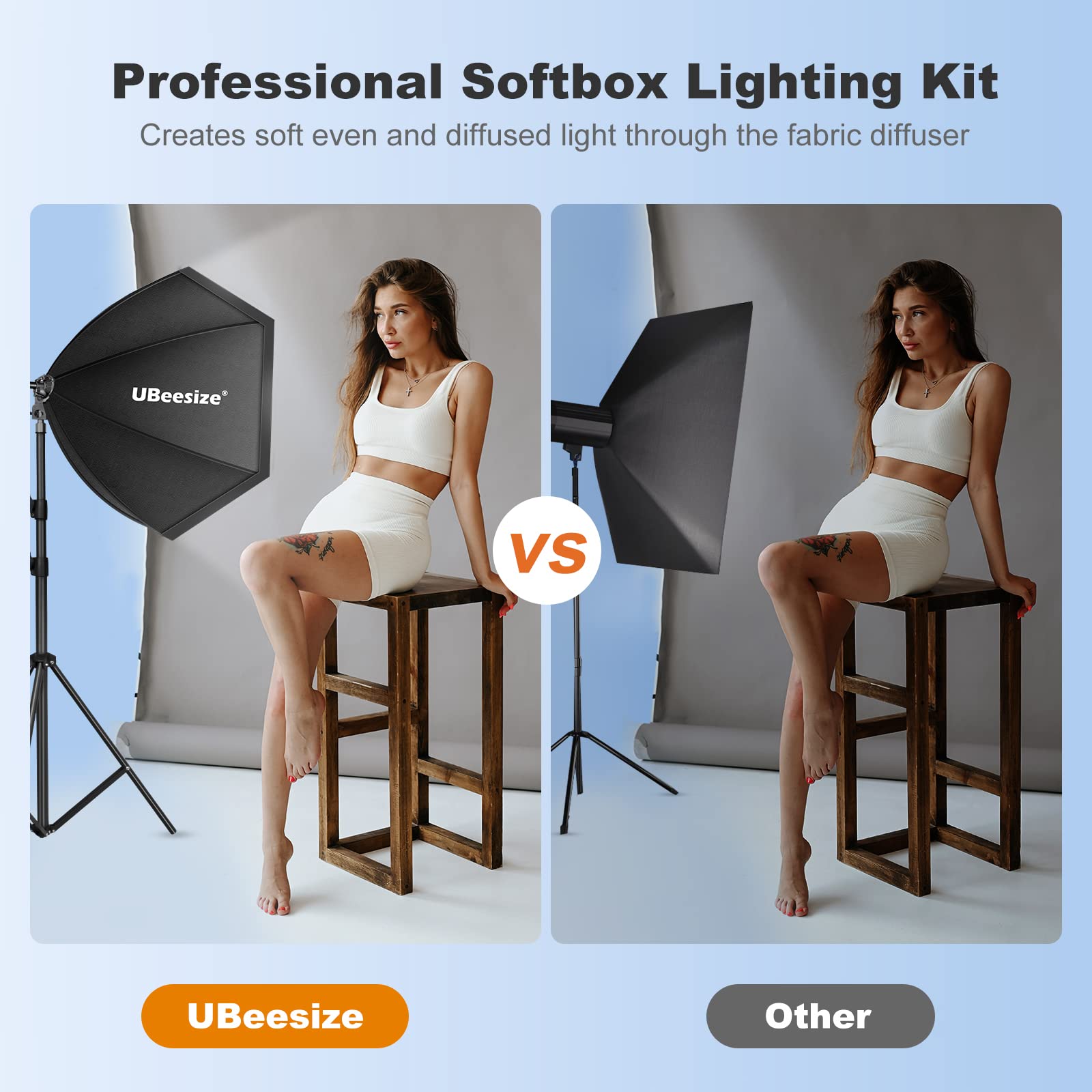 UBeesize Softbox Photography Lighting Kit, 30"X30" Professional Softbox Lighting Kit with 2pcs 40W E26 Socket 8000K Bulbs, Continuous Lighting Kit for Portraits Advertising Shooting, Video Recording