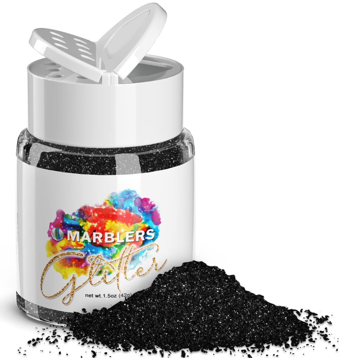 MARBLERS Twinkle Glitter [Black Knight] 1.5oz (42g) | Fine | Non-Toxic, Vegan, Cruelty-Free | Face, Body, Eyeshadow, Hair, Festival, Party Makeup | Nail Art, Polish | Resin, Tumbler, Slime, Craft