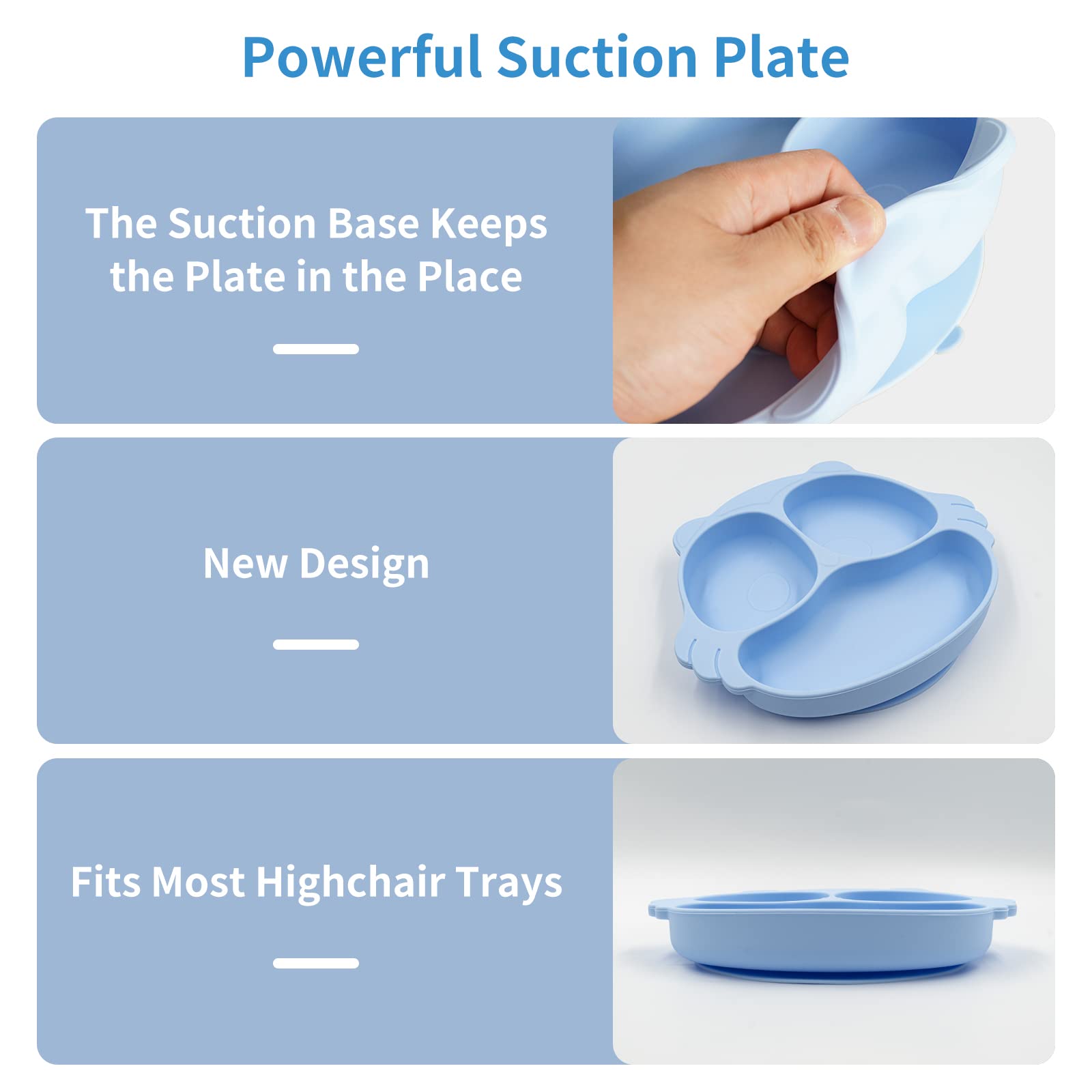 CUAIBB Suction Plates for Baby, 100% Food-Grade Silicone Toddler Plates, BPA Free Divided Plate Slip Resistant, Microwave & Dishwasher Safe (With Silicone Straw, Silicone Spoon and Fork