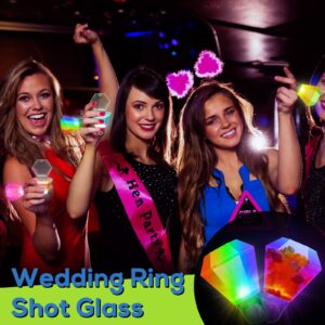 Suclain 12 Pcs Wedding Ring Shot Glass LED Light Up Plastic Flash Ring Shot Glasses Bachelorette Shot Glasses Wedding Party Bride Supplies Bridal Shower Party Favors