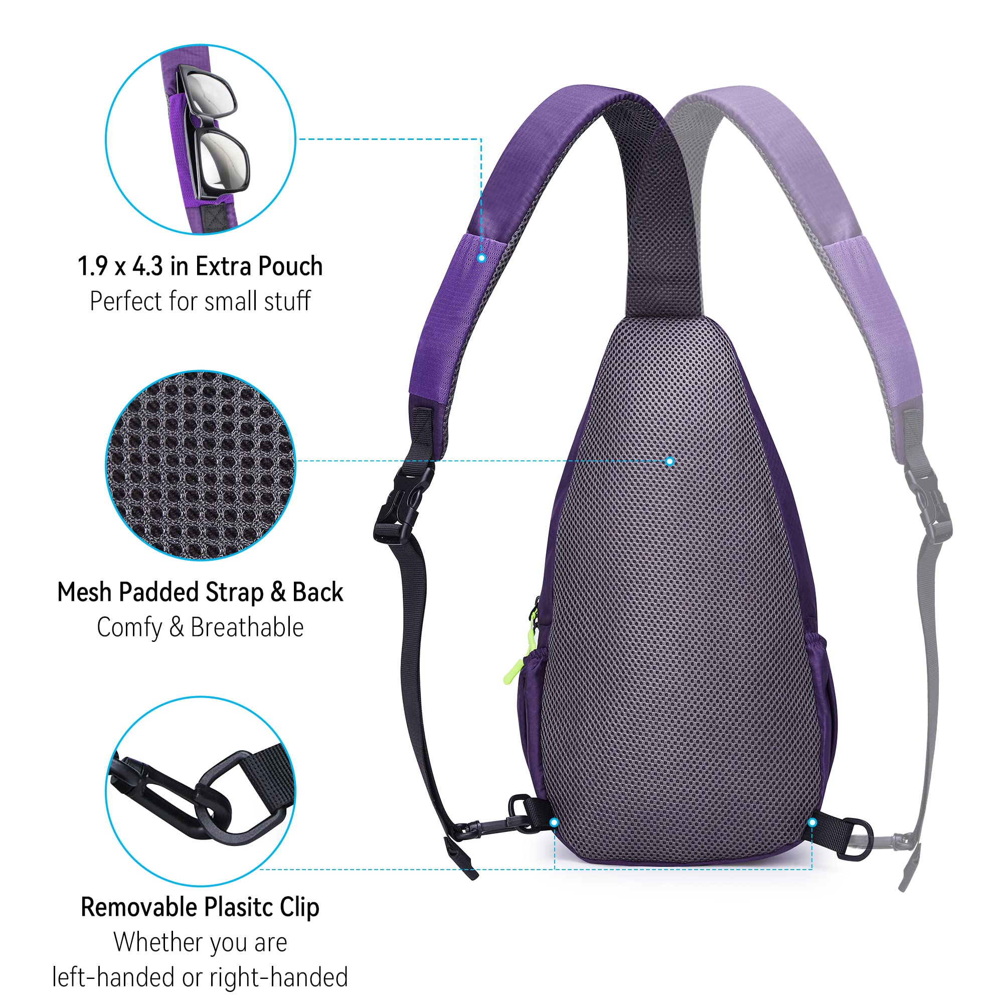 Gisdanchz Sling Backpack Sling Bag for Women Men, Small Backpack Chest Bag Sling Bags for Women Crossbody Bags, Travel Walking Hiking Daypack Cross Body Bag Day Pack Over The Shoulder Bag, Purple