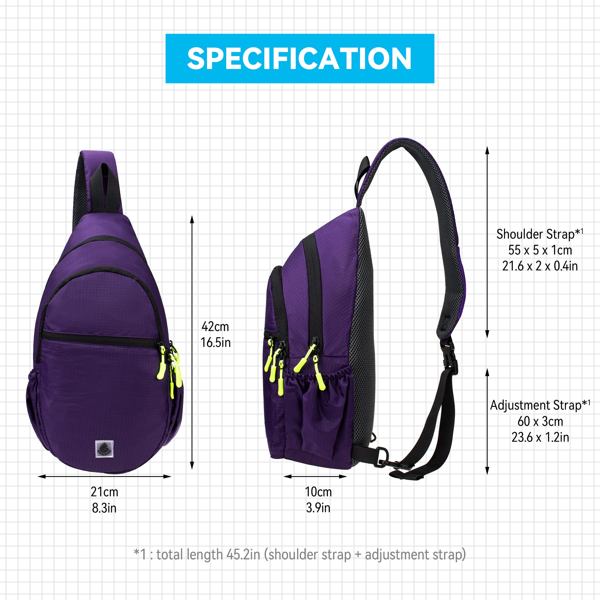 Gisdanchz Sling Backpack Sling Bag for Women Men, Small Backpack Chest Bag Sling Bags for Women Crossbody Bags, Travel Walking Hiking Daypack Cross Body Bag Day Pack Over The Shoulder Bag, Purple