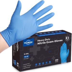 titanflex nitrile exam gloves, blue, 6-mil, large, box of 100, heavy duty nitrile gloves disposable latex free, powder free, medical gloves, cooking gloves, mechanic gloves, cleaning gloves