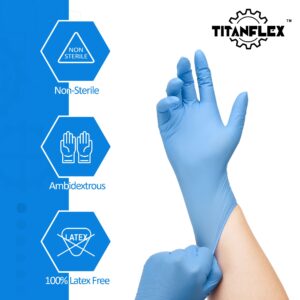 TitanFlex Nitrile Exam Gloves, Blue, 6-mil, Large, Box of 100, Heavy Duty Nitrile Gloves Disposable Latex Free, Powder Free, Medical Gloves, Cooking Gloves, Mechanic Gloves, Cleaning Gloves
